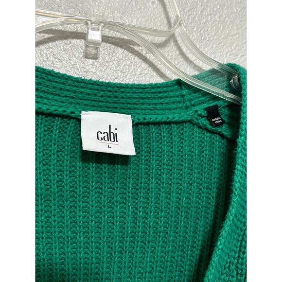 CABI Green Chunky Knit Button Up Balloon Sleeve Sweater Size L - Picture 3 of 7
